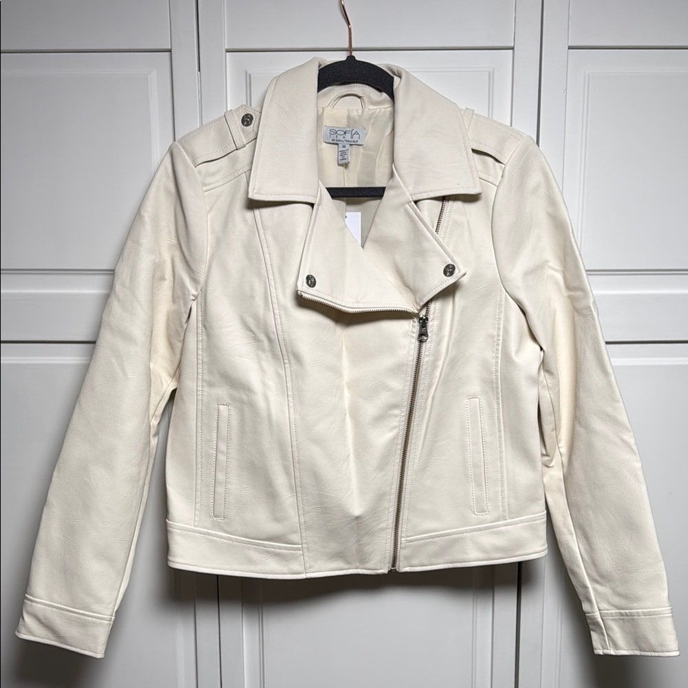SOFIA Jeans Cream Faux Leather Jacket